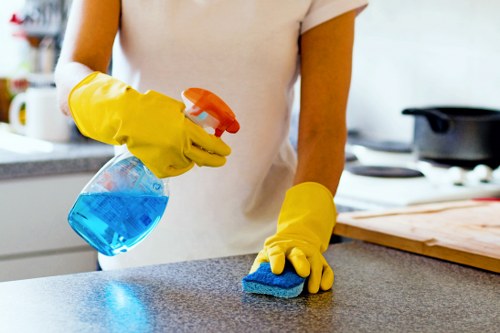 A technician treating a hallway carpet affected by pet accidents in Clapham