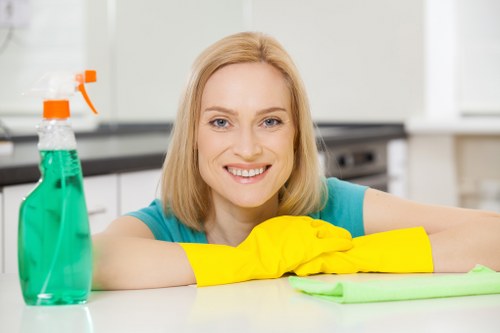 Cleaner responding to an emergency while keeping the area safe